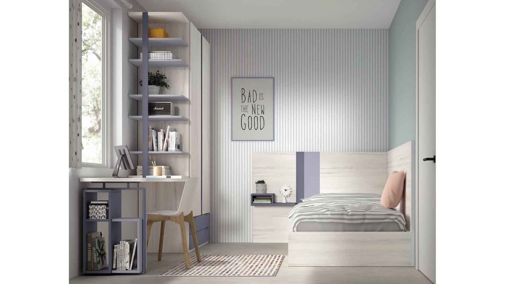 Chambre enfant avec lit et tête de lit en angle F303 - GLICERIO EVOLUTION