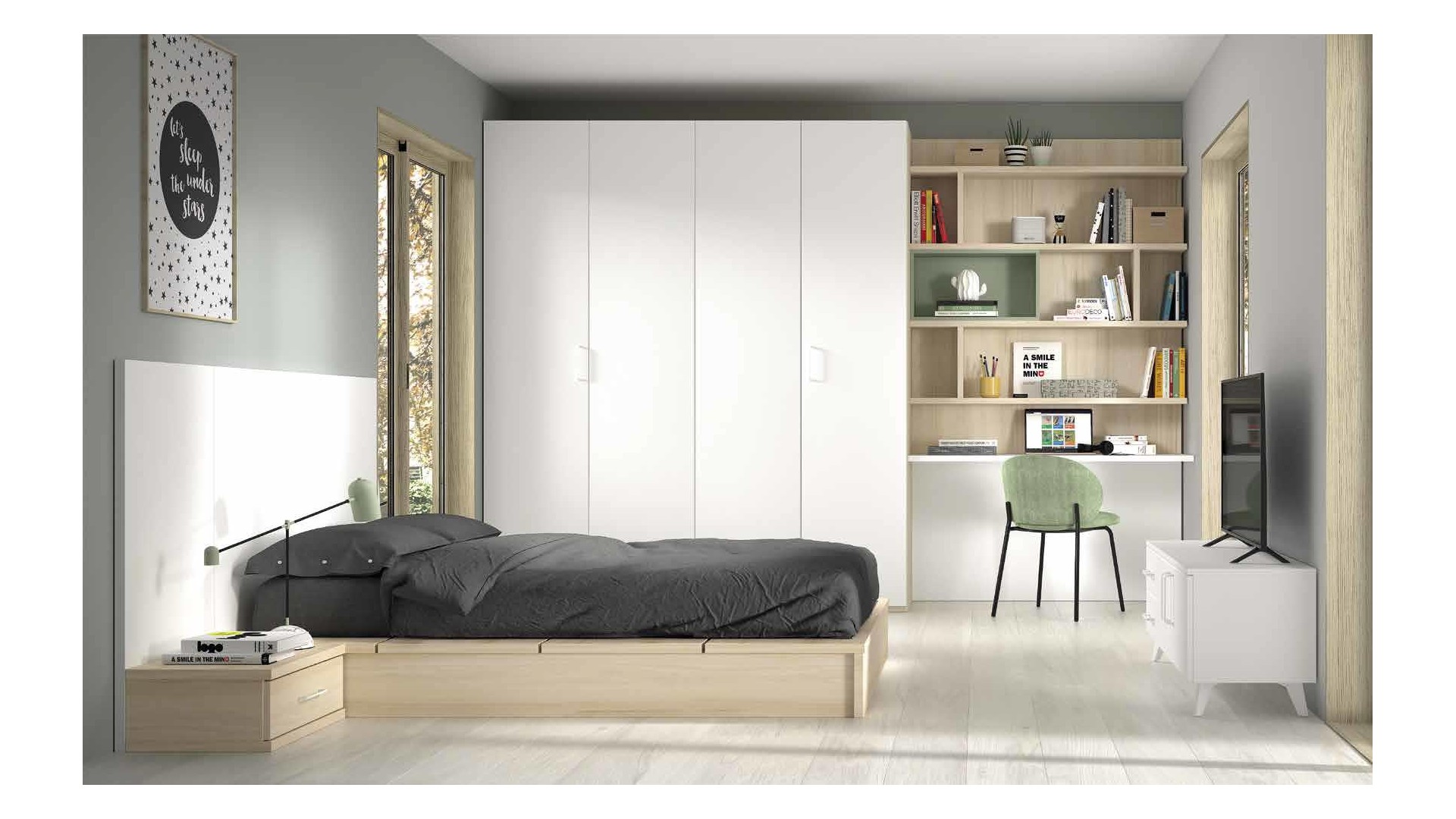 Chambre ado avec lit double futon / tatami F306 - GLICERIO EVOLUTION