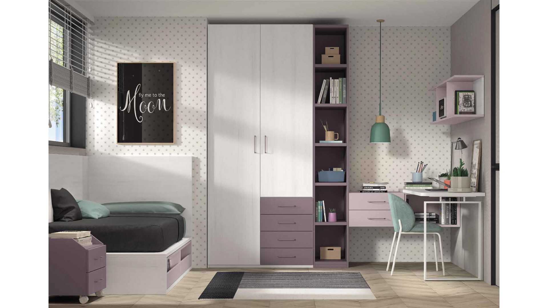 Chambre enfant fille avec bureau d'angle F307 - GLICERIO EVOLUTION