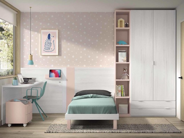 Chambre enfant fille avec lit et bureau F311 - GLICERIO EVOLUTION