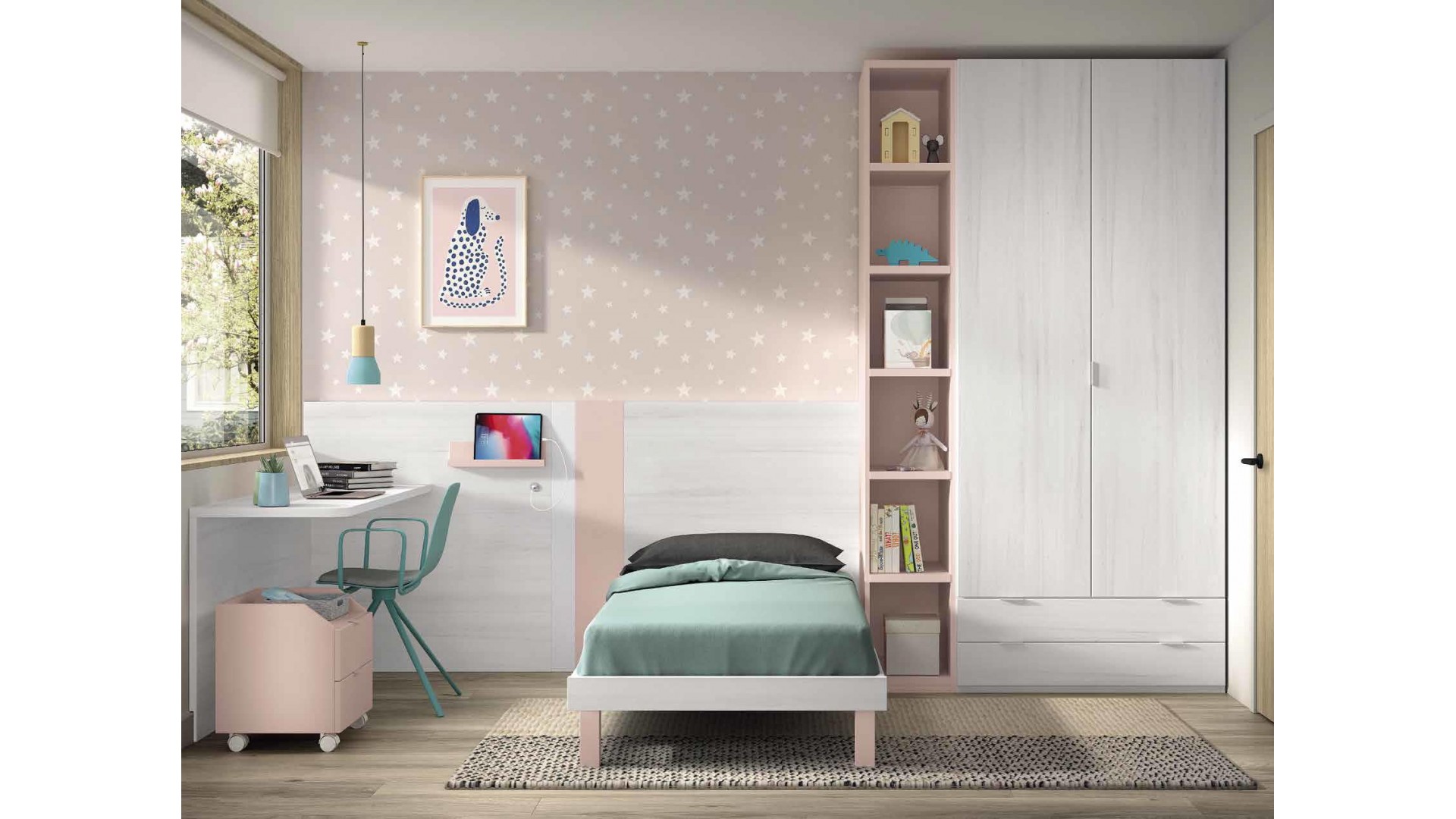 Chambre enfant fille avec lit et bureau F311 - GLICERIO EVOLUTION