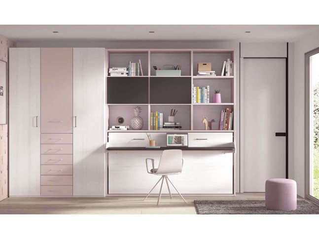 Chambre fillette avec lit escamotable avec bureau F253 - GLICERIO EVOLUTION