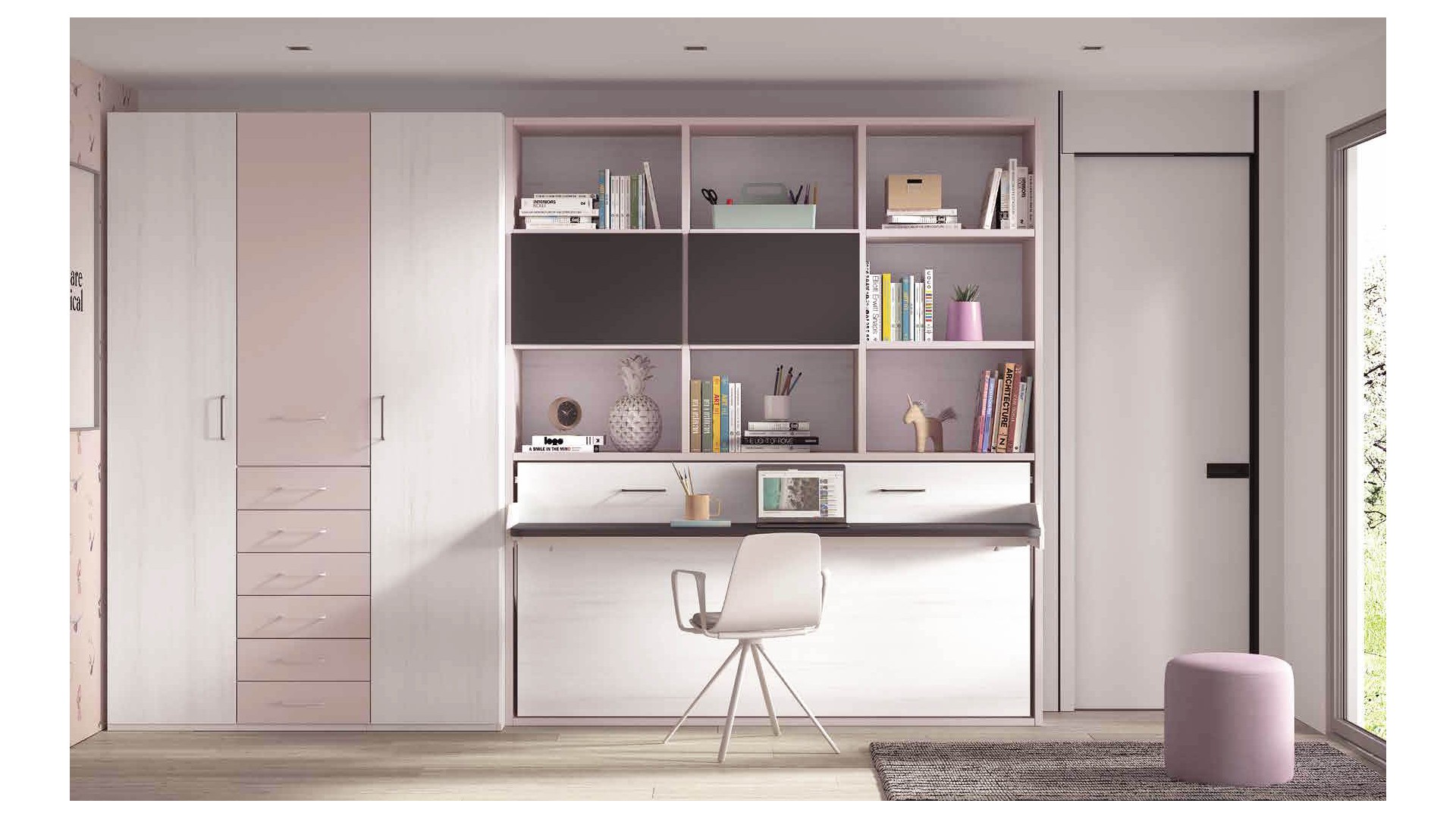 Chambre fillette avec lit escamotable avec bureau F253 - GLICERIO EVOLUTION