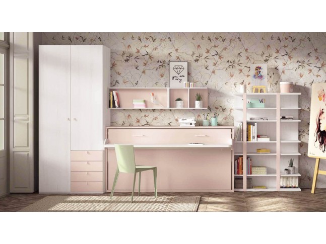 Chambre enfant fille avec lit escamotable bureau F257 - GLICERIO EVOLUTION