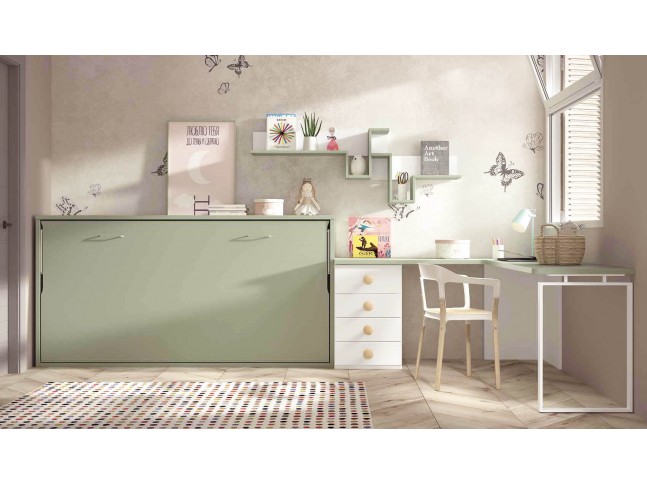 Chambre enfant avec lit escamotable et bureau d'angle F258 - GLICERIO EVOLUTION