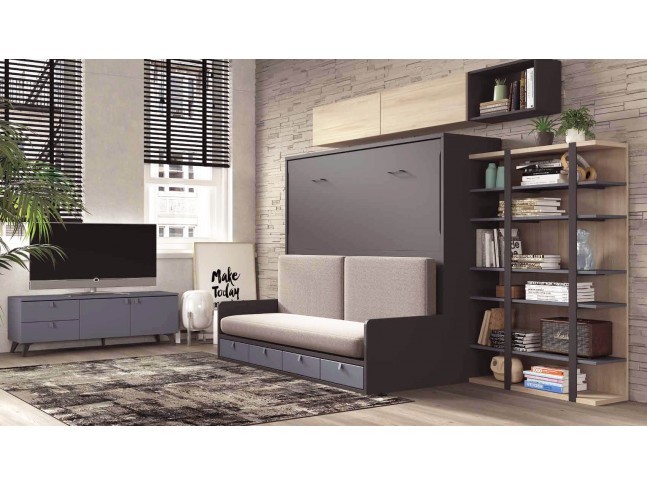 Lit escamotable avec canapé et meuble TV F268 - GLICERIO EVOLUTION