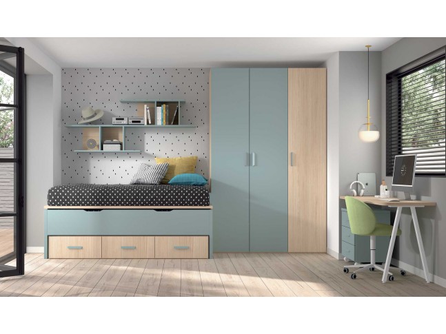 Lit Plateforme Avec Bureau Intégré Et Lit Gigogne - Cadre En Bois Massif Avec Étagères - Gris 90x200 Cm - Pour Chambre Enfant Et Adolescent