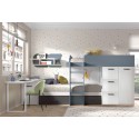 Lit superposé décalé avec armoire 1 porte + 3 coffres W027-1 - GLICERIO