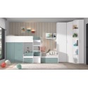 Lit superposé décalé avec armoire 1 porte + 3 coffres W028-1 - GLICERIO
