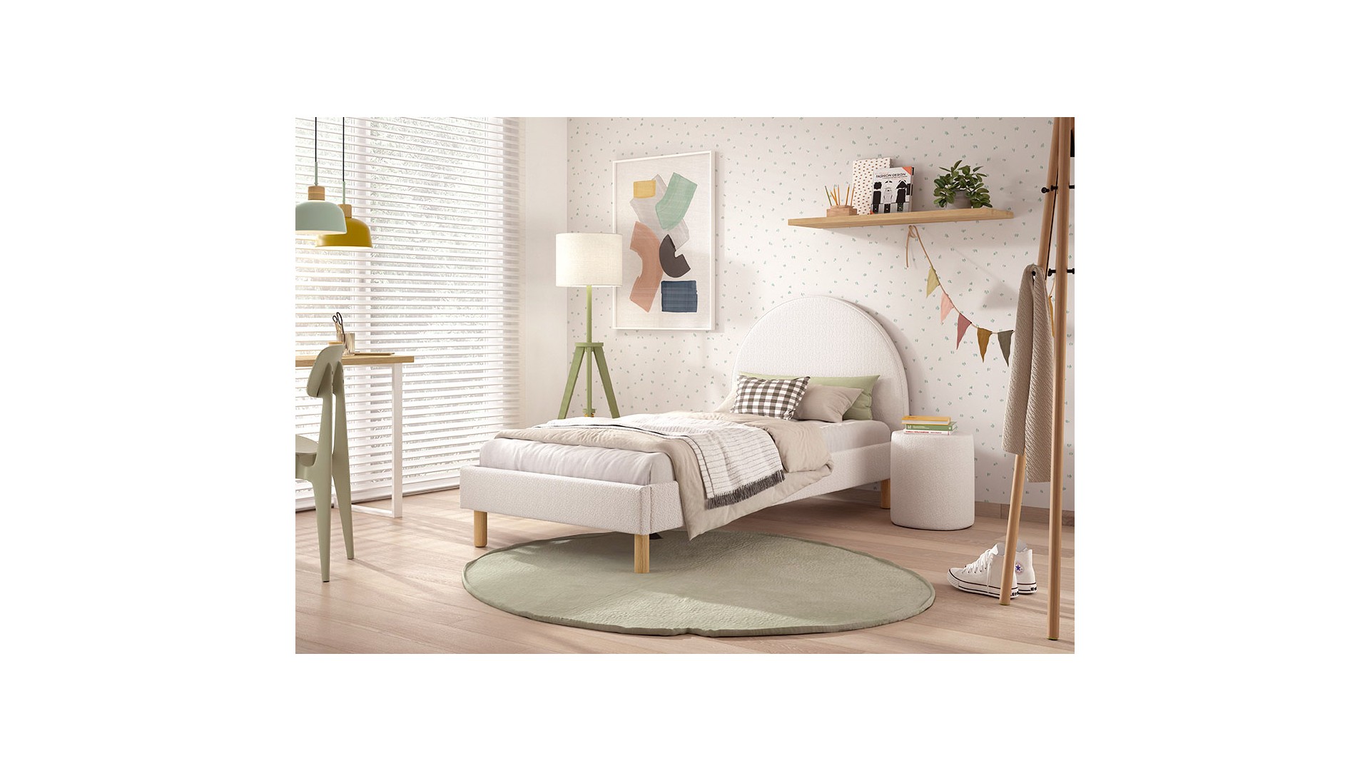 Lit enfant LUNE couchage 90x200 cm BLANC bouclé - SONUIT