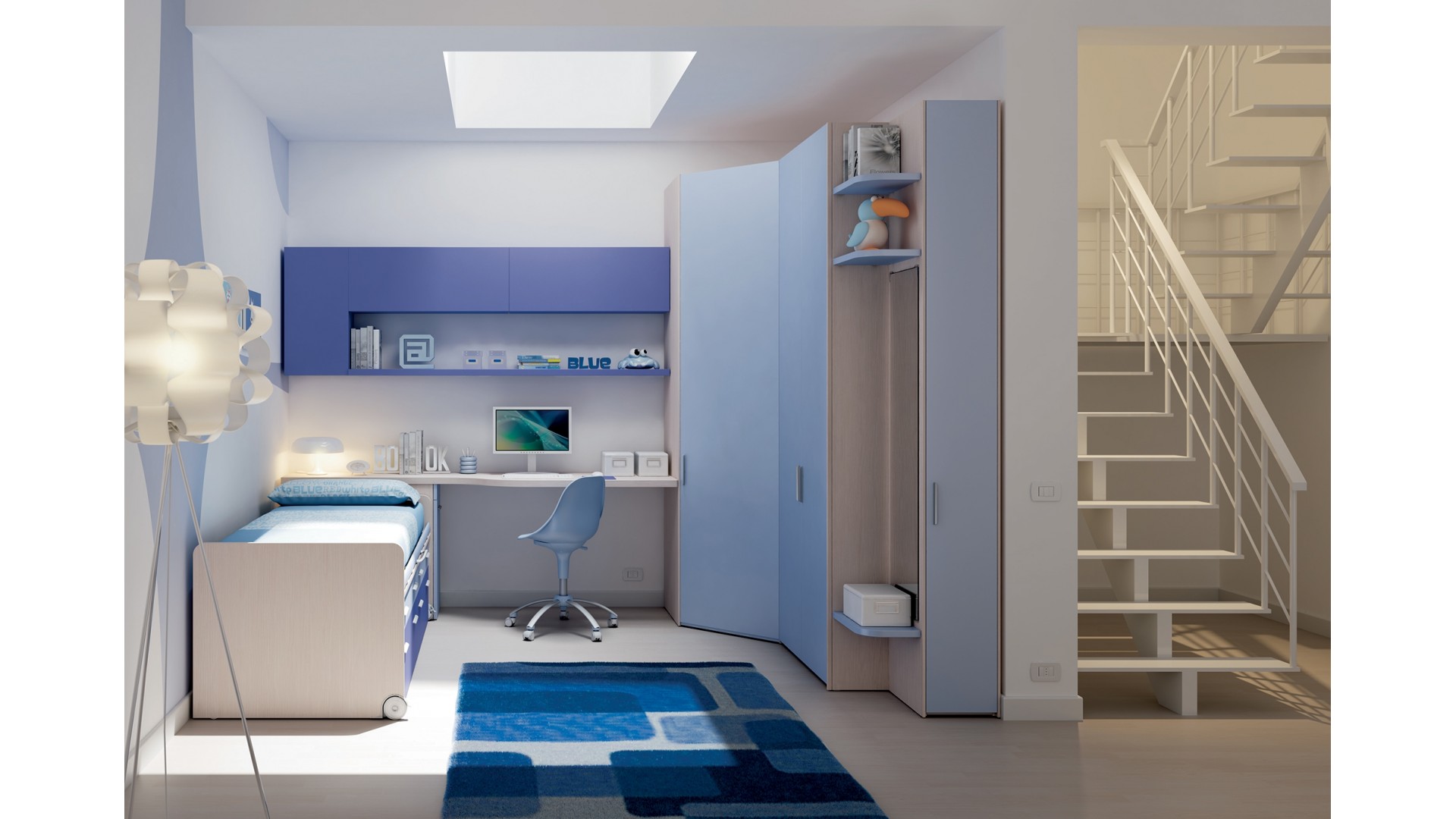 Chambre enfant PERSONNALISABLE KC20 avec lit surélevé à tiroirs - MORETTI COMPACT