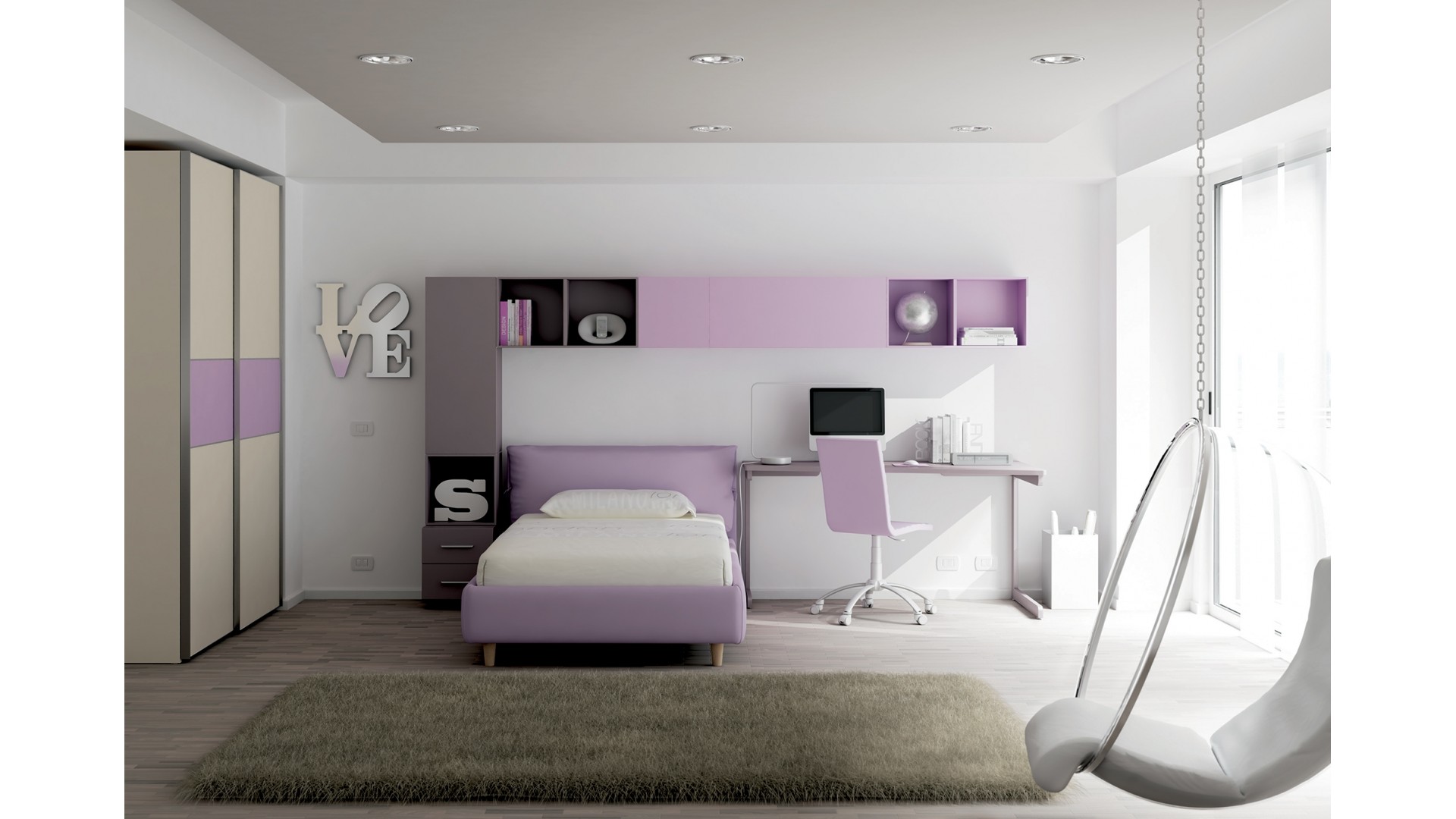 Chambre enfant PERSONNALISABLE KC21 lit coffre rembourré - MORETTI COMPACT