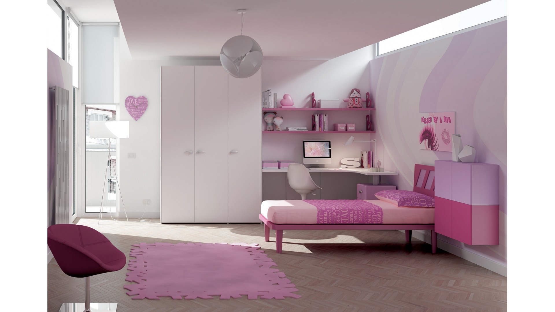 Chambre enfant PERSONNALISABLE KC29 avec lit simple - MORETTI COMPACT