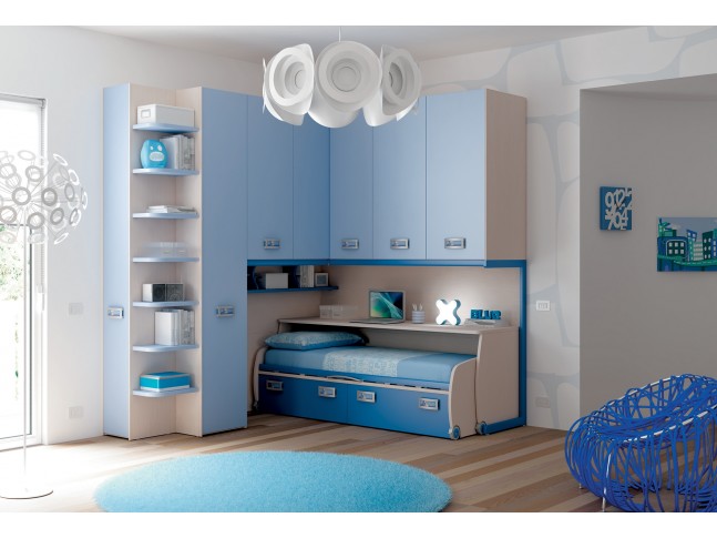 Chambre enfant PERSONNALISABLE KP22 avec lit surélevé 2 tiroirs - MORETTI COMPACT