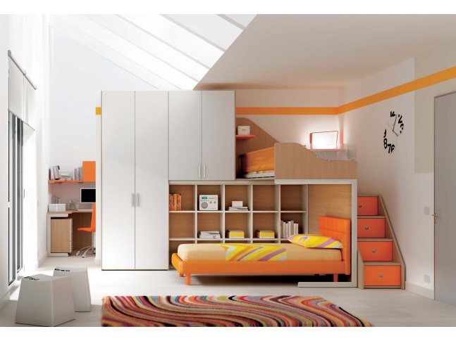 Chambre enfant PERSONNALISABLE KS11 lits superposés en mezzanine - MORETTI COMPACT