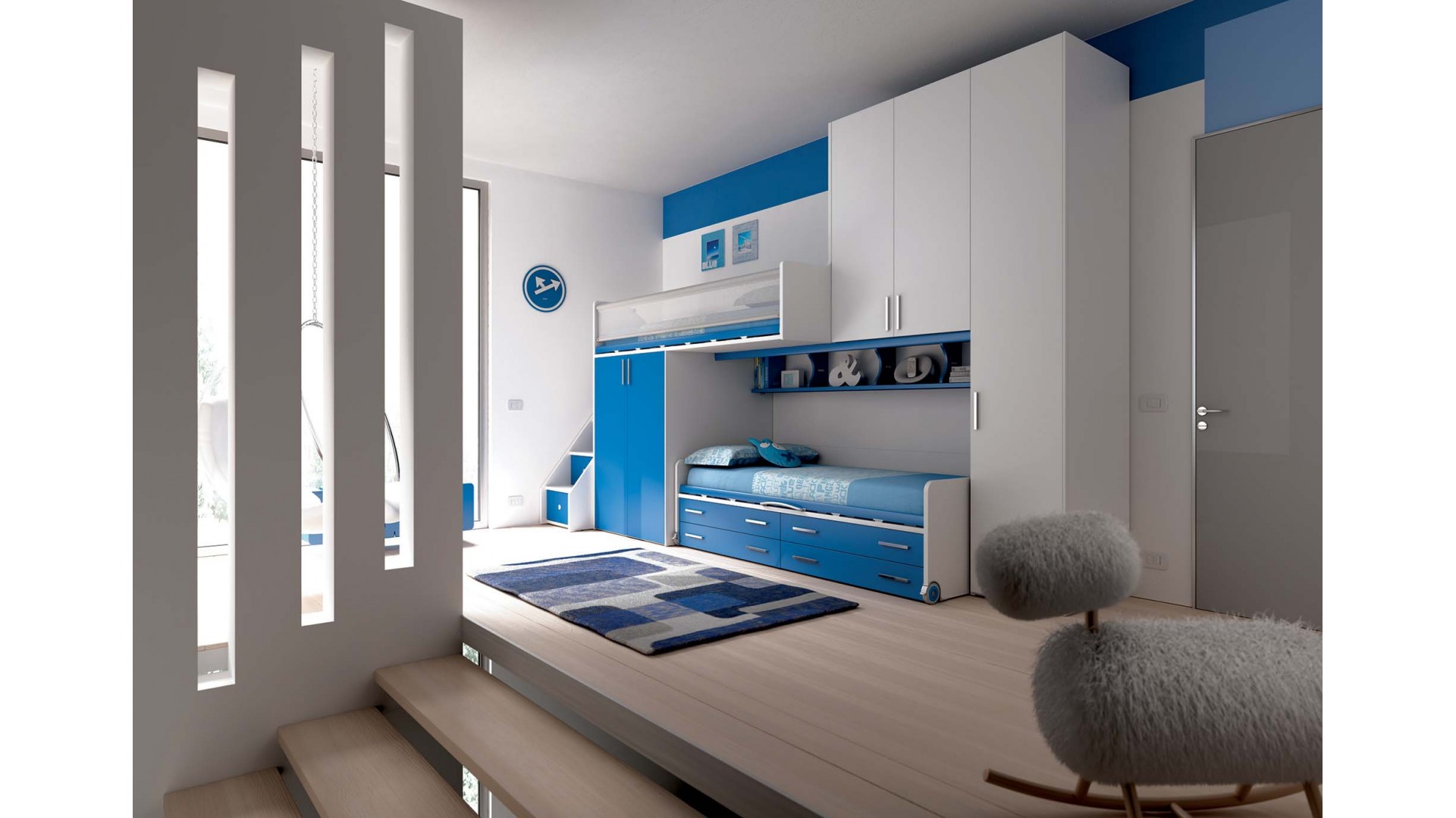 Chambre enfant PERSONNALISABLE KS12 lits superposés en mezzanine - MORETTI COMPACT
