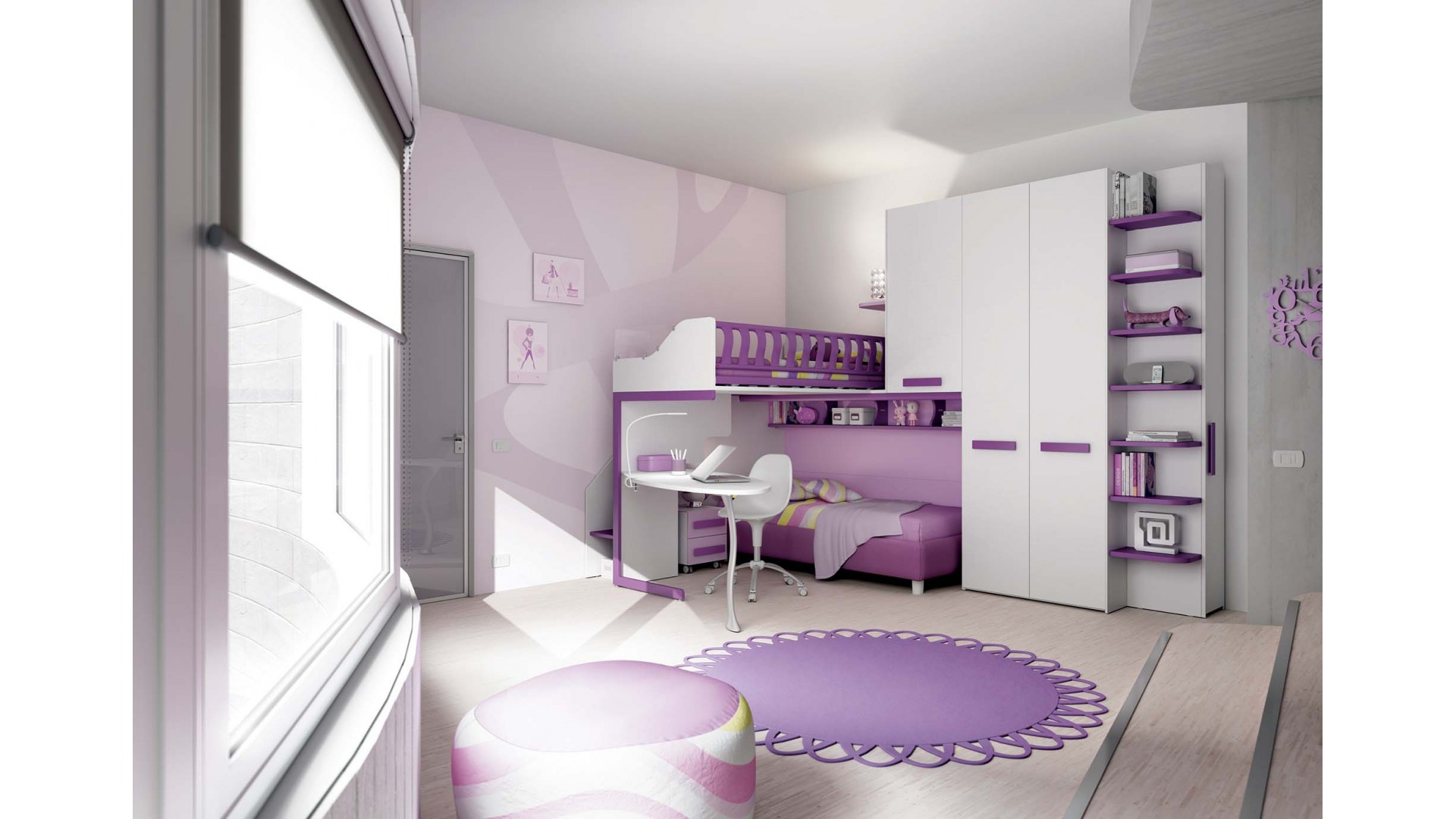 Chambre enfant PERSONNALISABLE KS14 lits superposés en mezzanine - MORETTI COMPACT