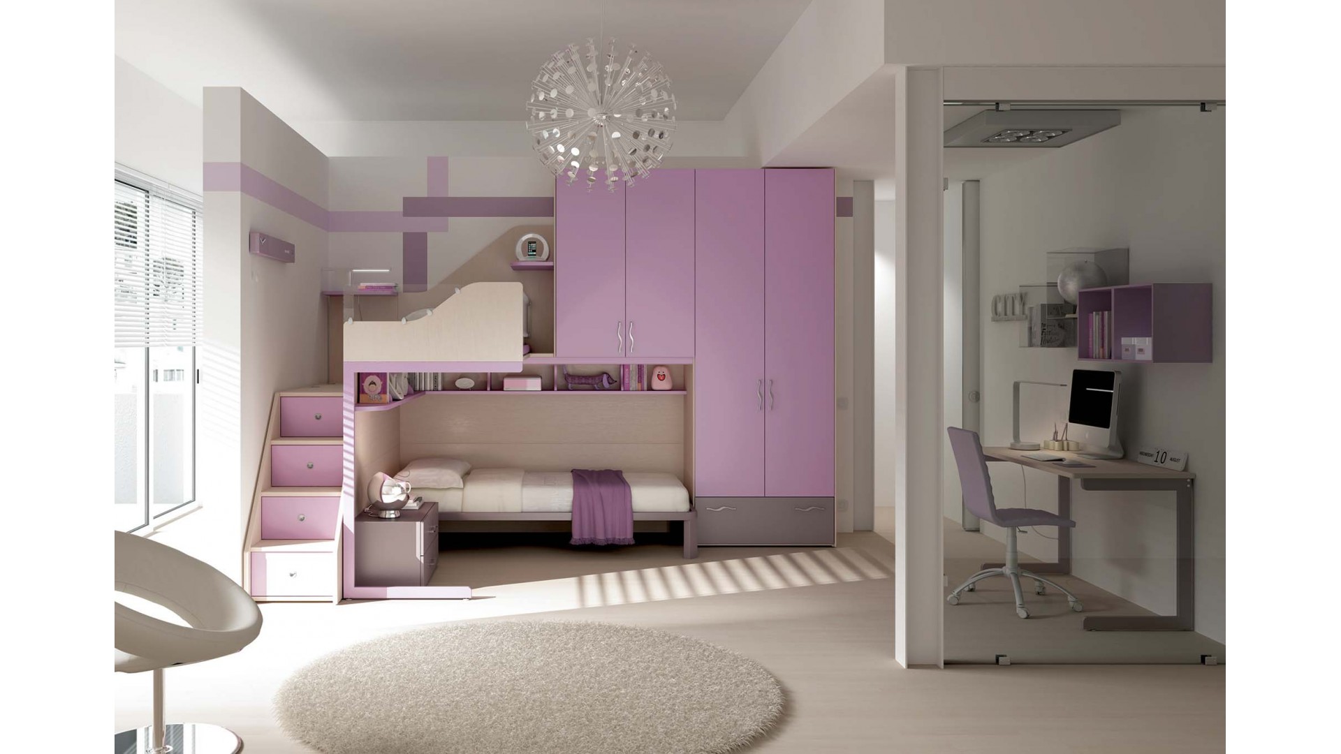 Chambre enfant PERSONNALISABLE KS21 lits superposés en mezzanine - MORETTI COMPACT