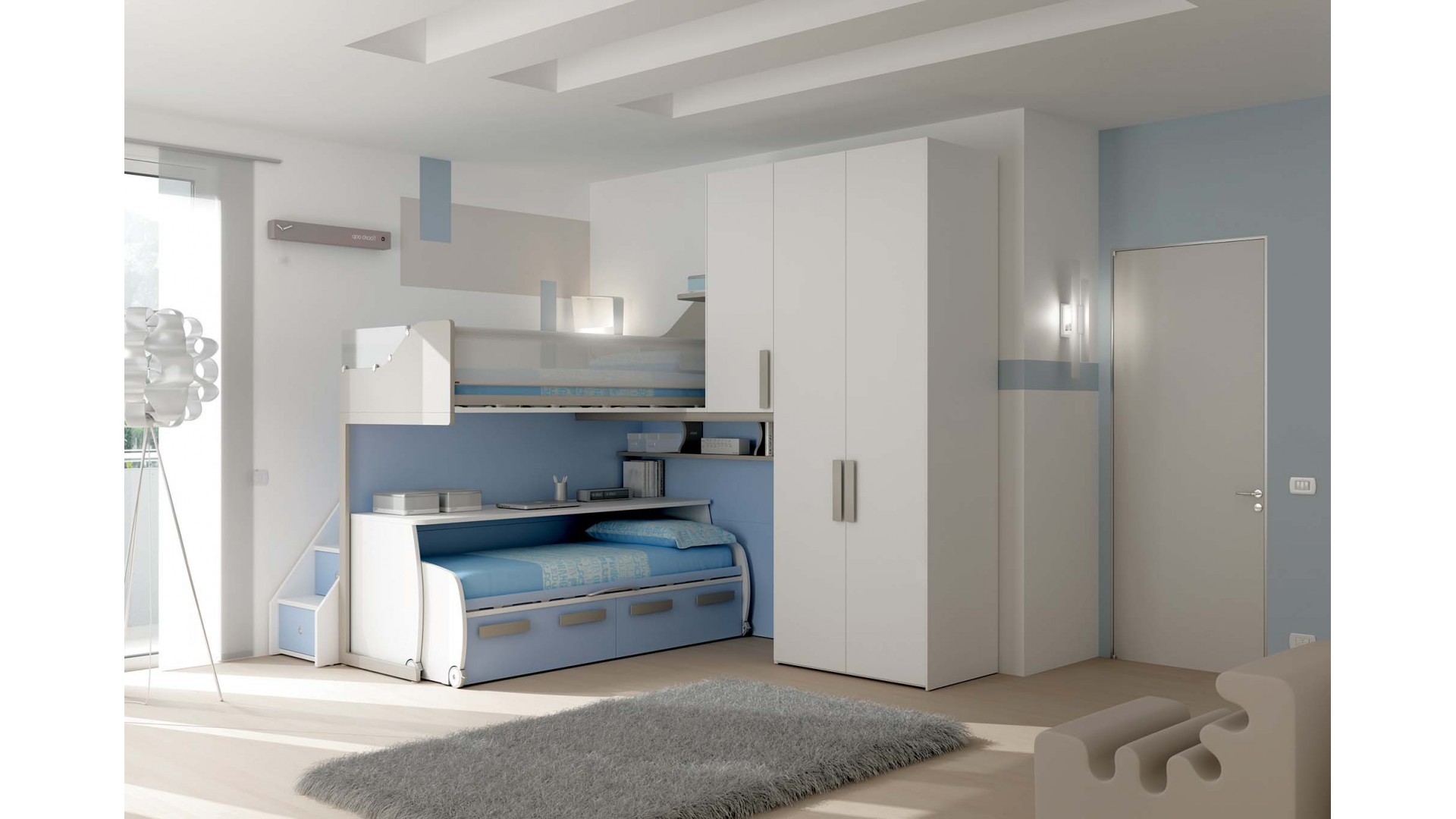 Chambre enfant PERSONNALISABLE KS24 lits superposés en mezzanine - MORETTI COMPACT