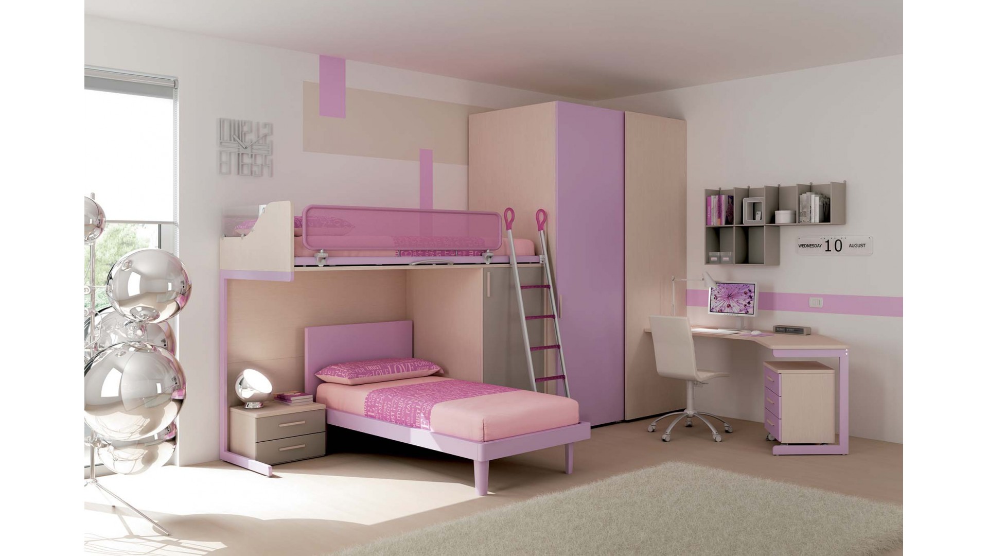 Chambre enfant PERSONNALISABLE KS28 lits superposés en mezzanine - MORETTI COMPACT