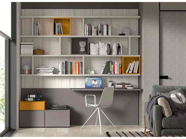 Bibliothèque avec bureau suspendu F806 - GLICERIO EVOLUTION