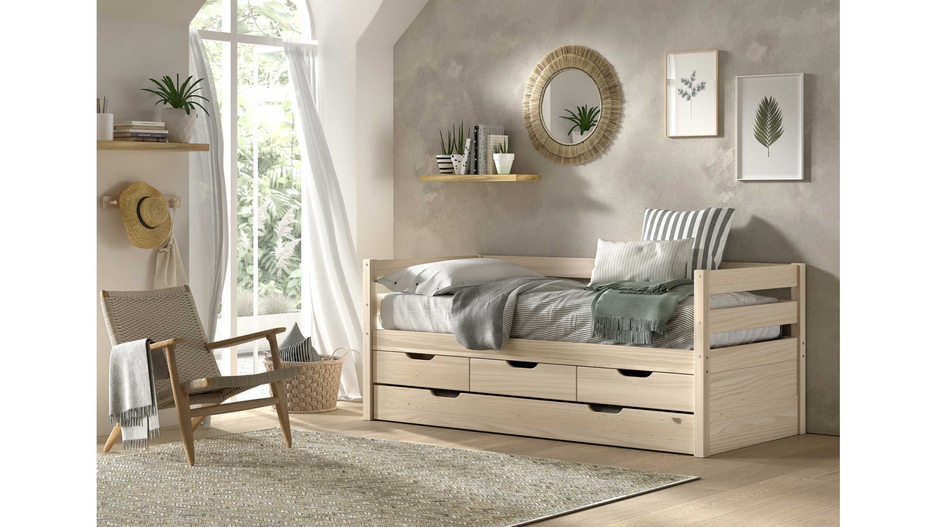 Lit surélevé avec rangement CHLOE couchage 90x200 cm - SONUIT