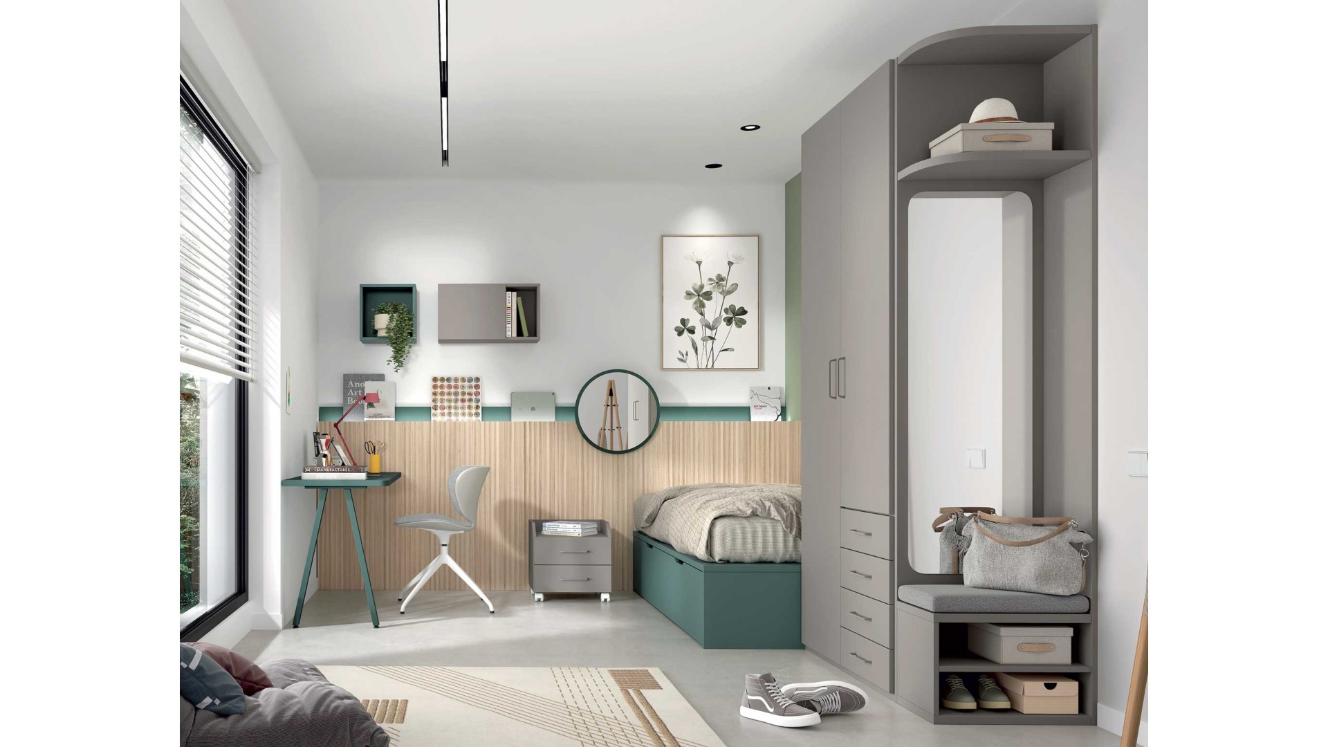 Chambre avec lit simple 90x190 cm transformable en lit double 180x190 cm PERSONNALISABLE AD061 - GLICERIO ADVANCE