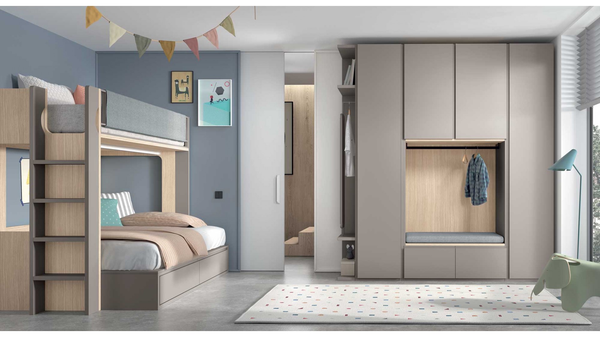 Lit superposé double 3 couchages chambre PERSONNALISABLE AD065 - GLICERIO ADVANCE