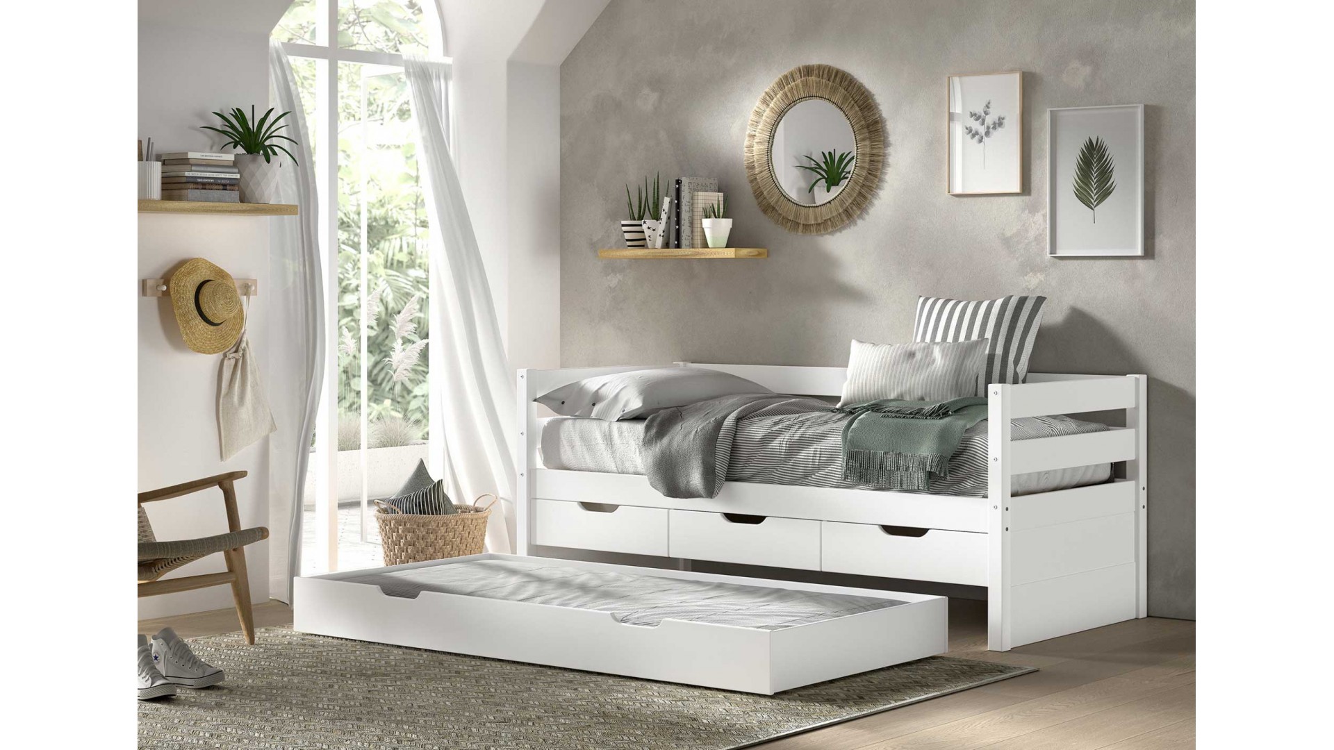 Lit surélevé avec rangement CHLOE couchage 90x200 cm - SONUIT