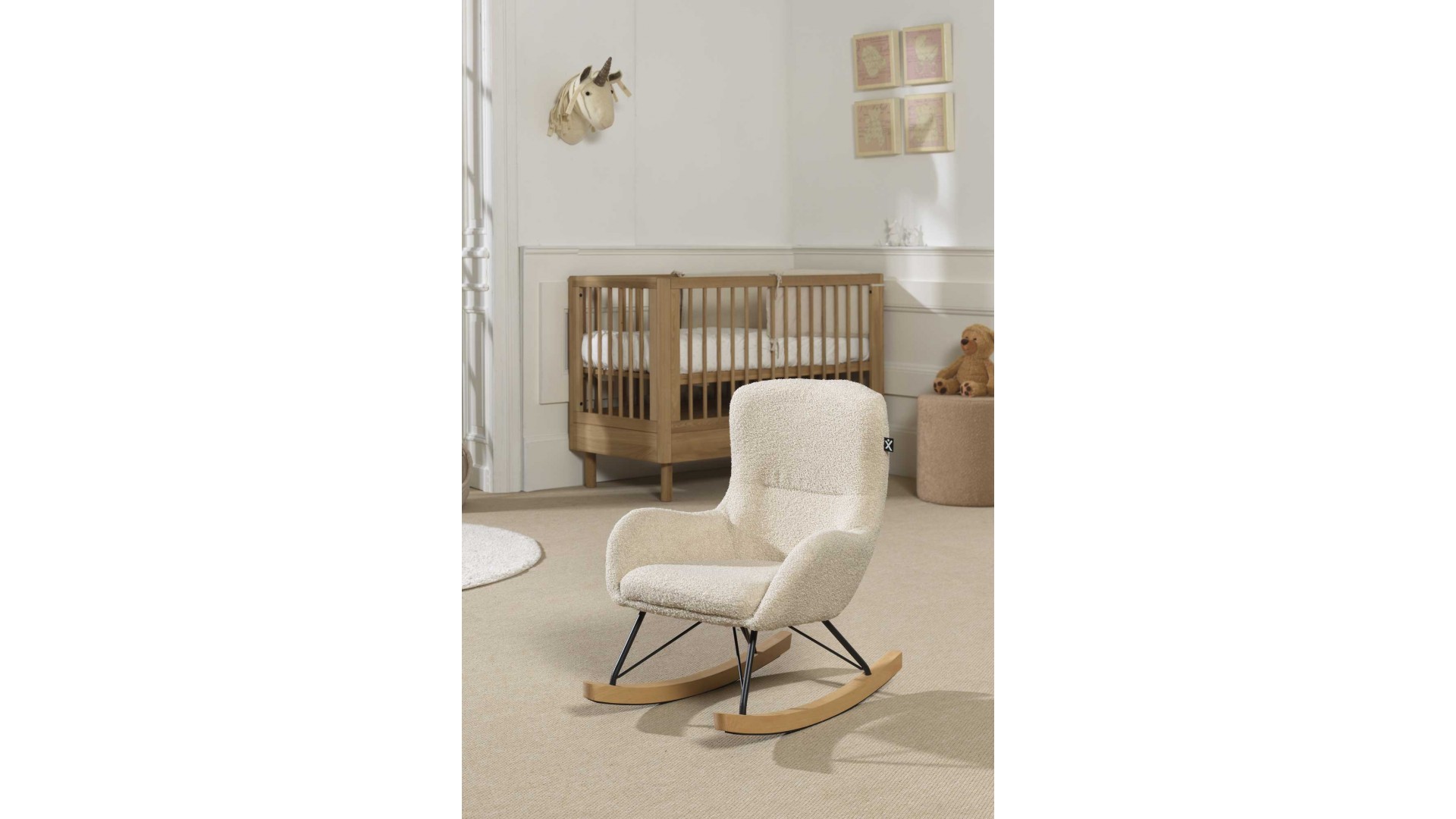 Chaise à bascule enfant ROCKING tissu TEDDY beige - SONUIT
