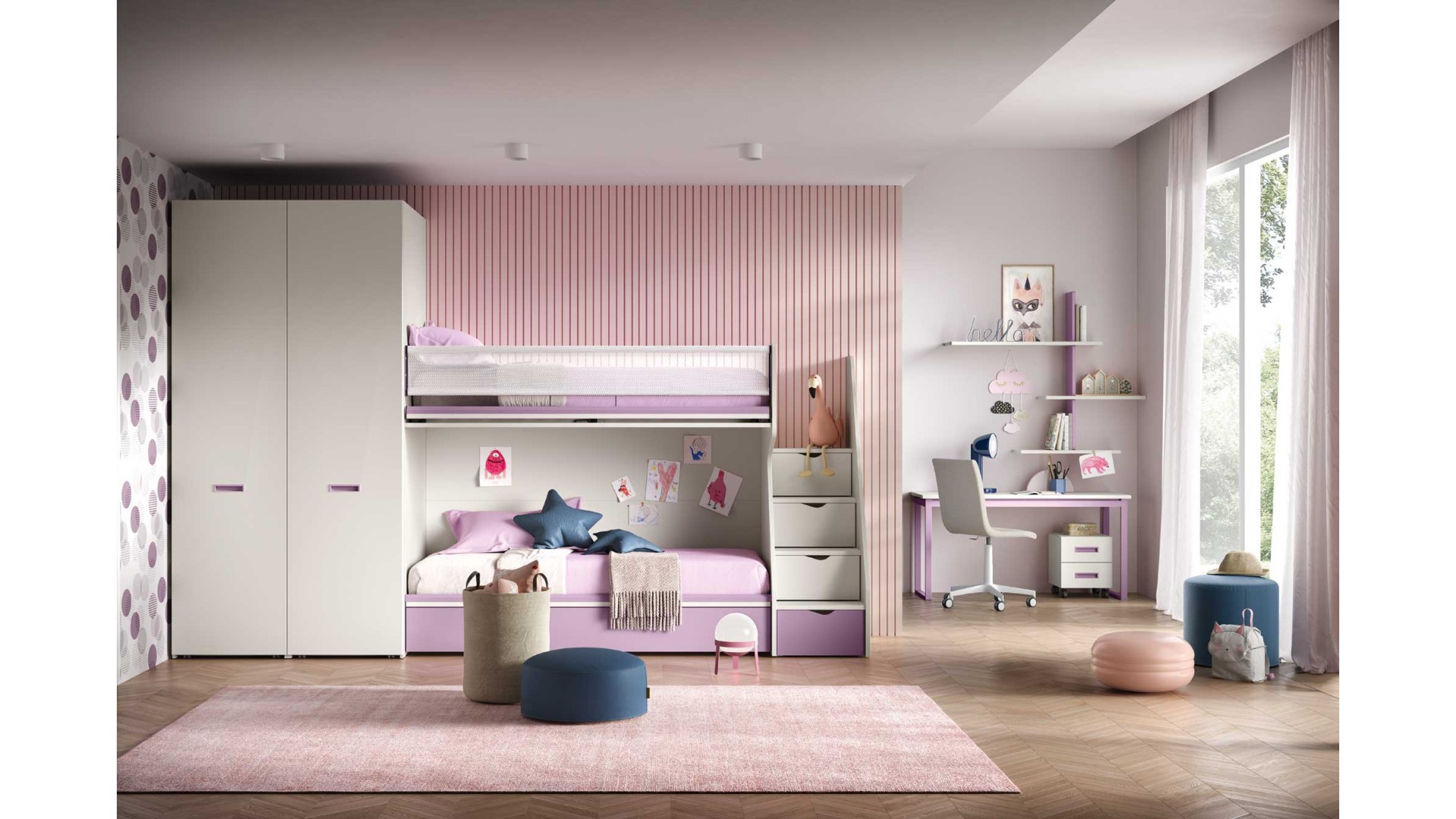 Lits superposés - Chambre enfant PERSONNALISABLE K103 - MORETTI COMPACT