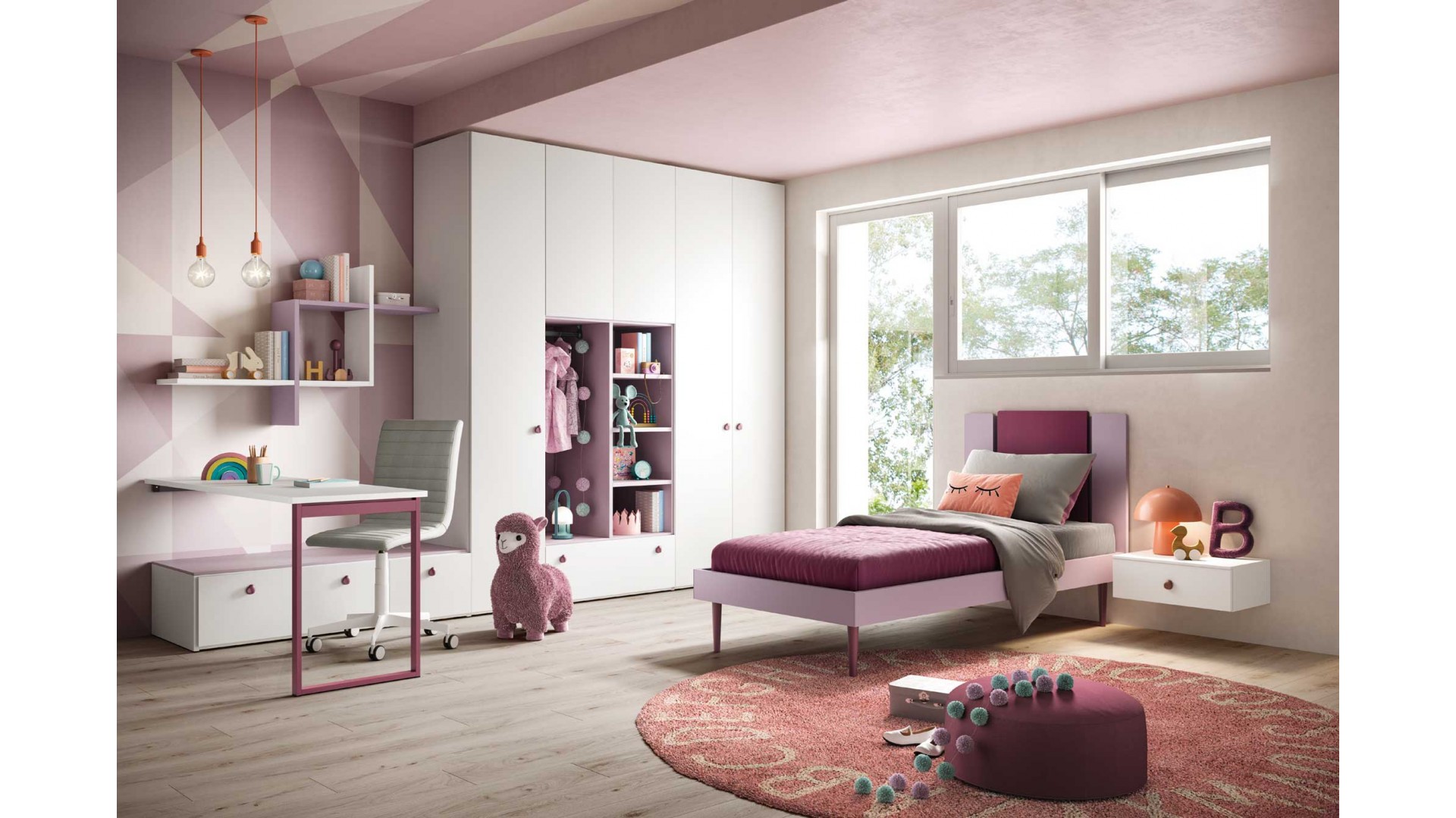 Chambre fille moderne et douce PERSONNALISABLE K112 - MORETTI COMPACT