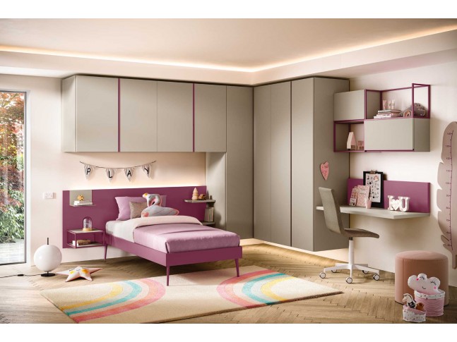 Pont de lit chambre fille avec rangement PERSONNALISABLE K116 - MORETTI COMPACT