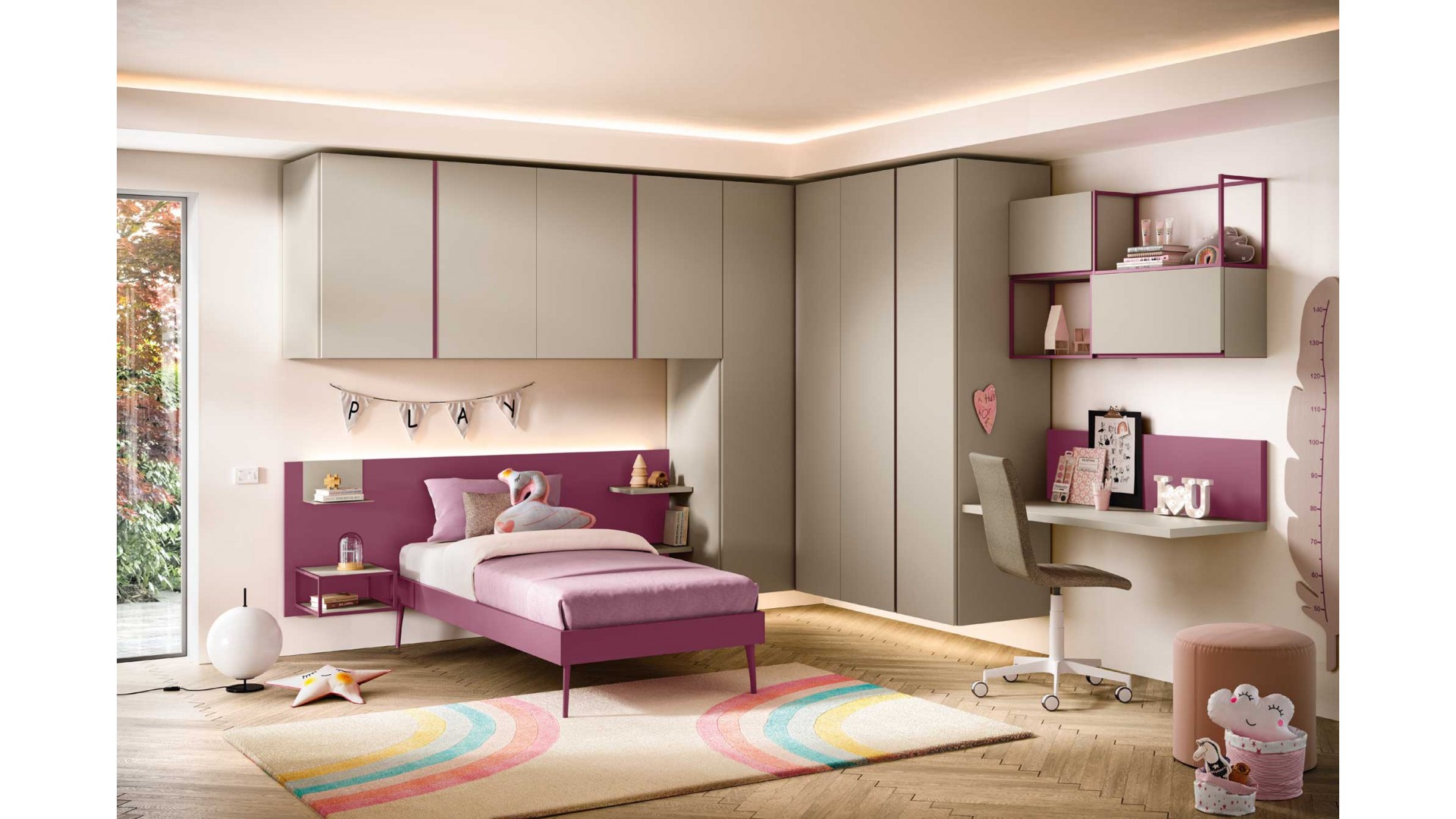 Pont de lit chambre fille avec rangement PERSONNALISABLE K116 - MORETTI COMPACT