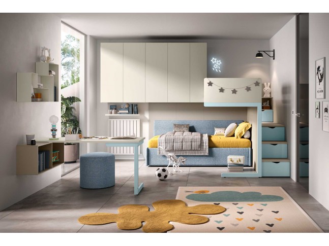 Lit mezzanine avec canapé et bureau - Chambre enfant PERSONNALISABLE K118 - MORETTI COMPACT