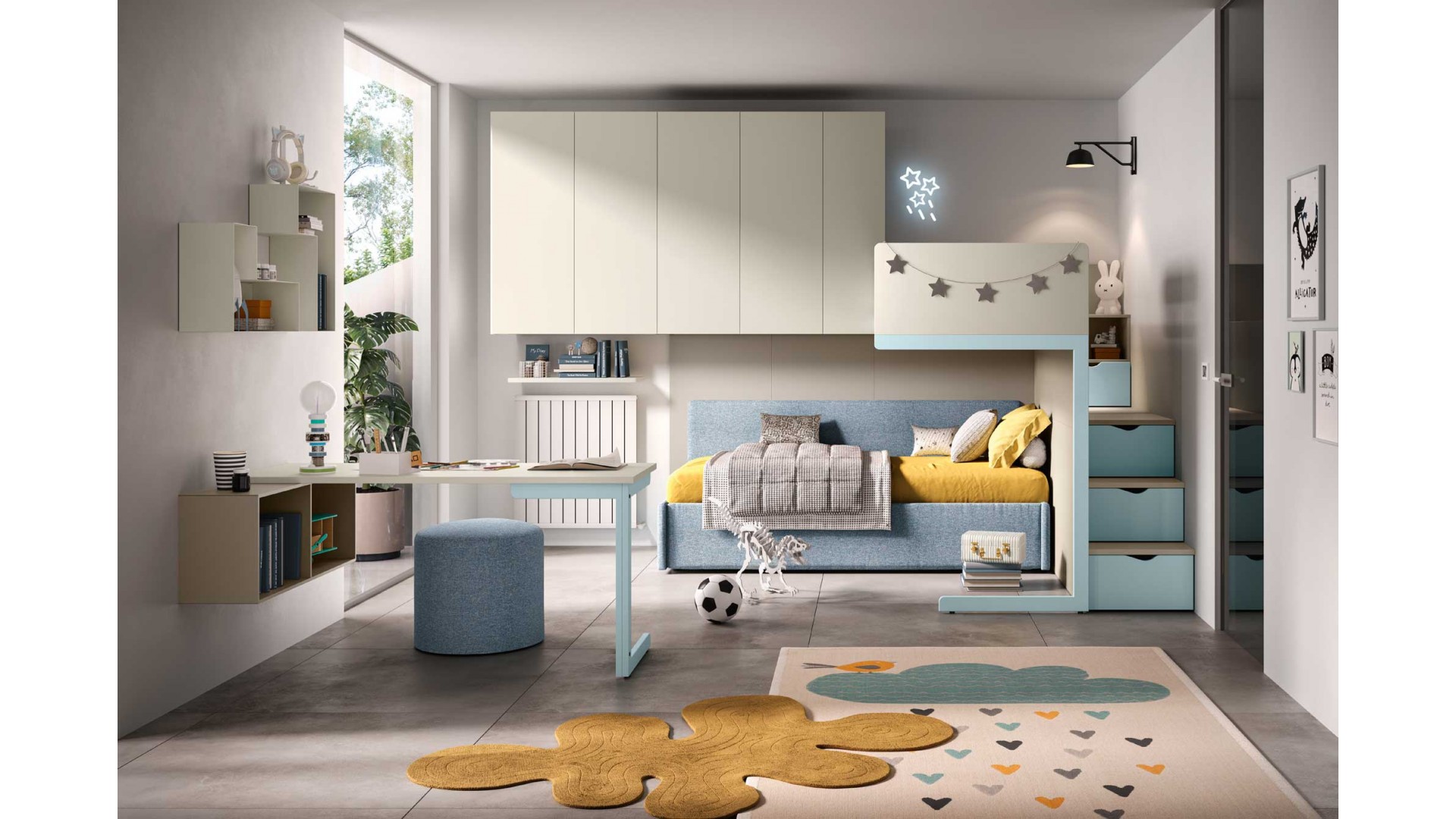 Lit mezzanine avec canapé et bureau - Chambre enfant PERSONNALISABLE K118 - MORETTI COMPACT