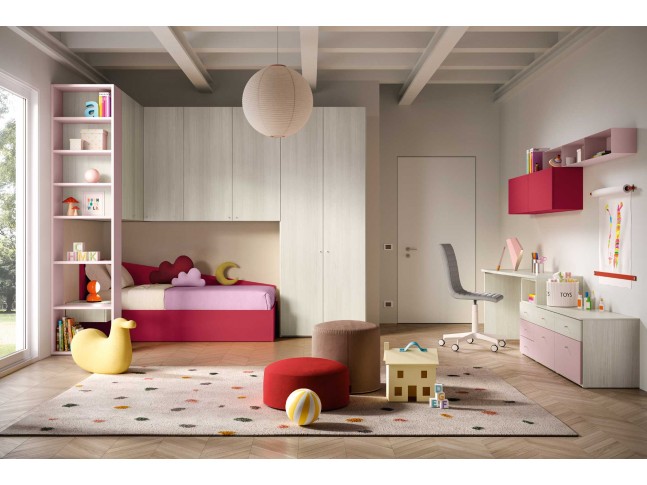 Pont de lit chambre fille avec rangement et lit canapé PERSONNALISABLE K119 - MORETTI COMPACT