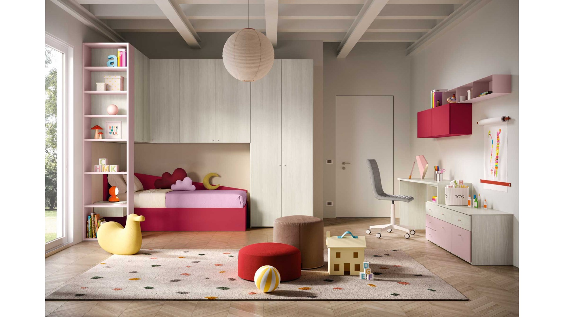 Pont de lit chambre fille avec rangement et lit canapé PERSONNALISABLE K119 - MORETTI COMPACT