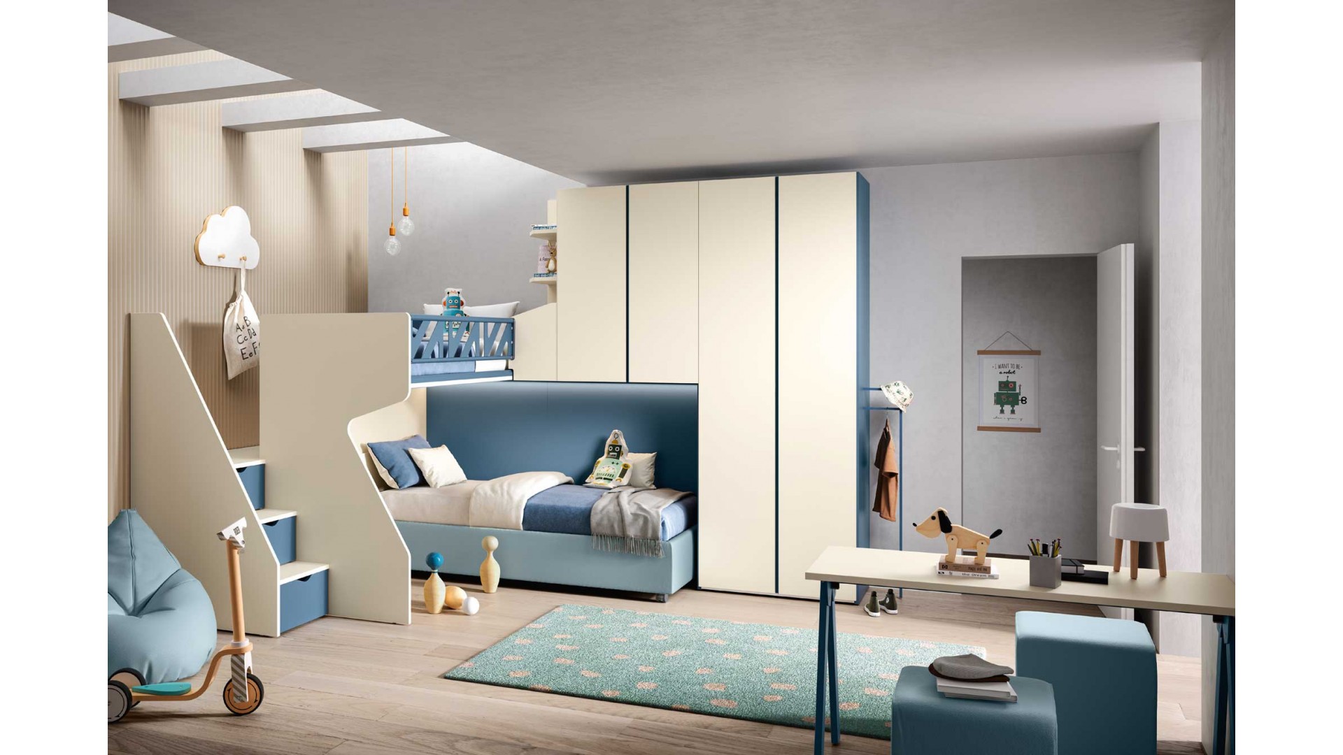 Lit superposé avec passerelle PERSONNALISABLE K123 - MORETTI COMPACT