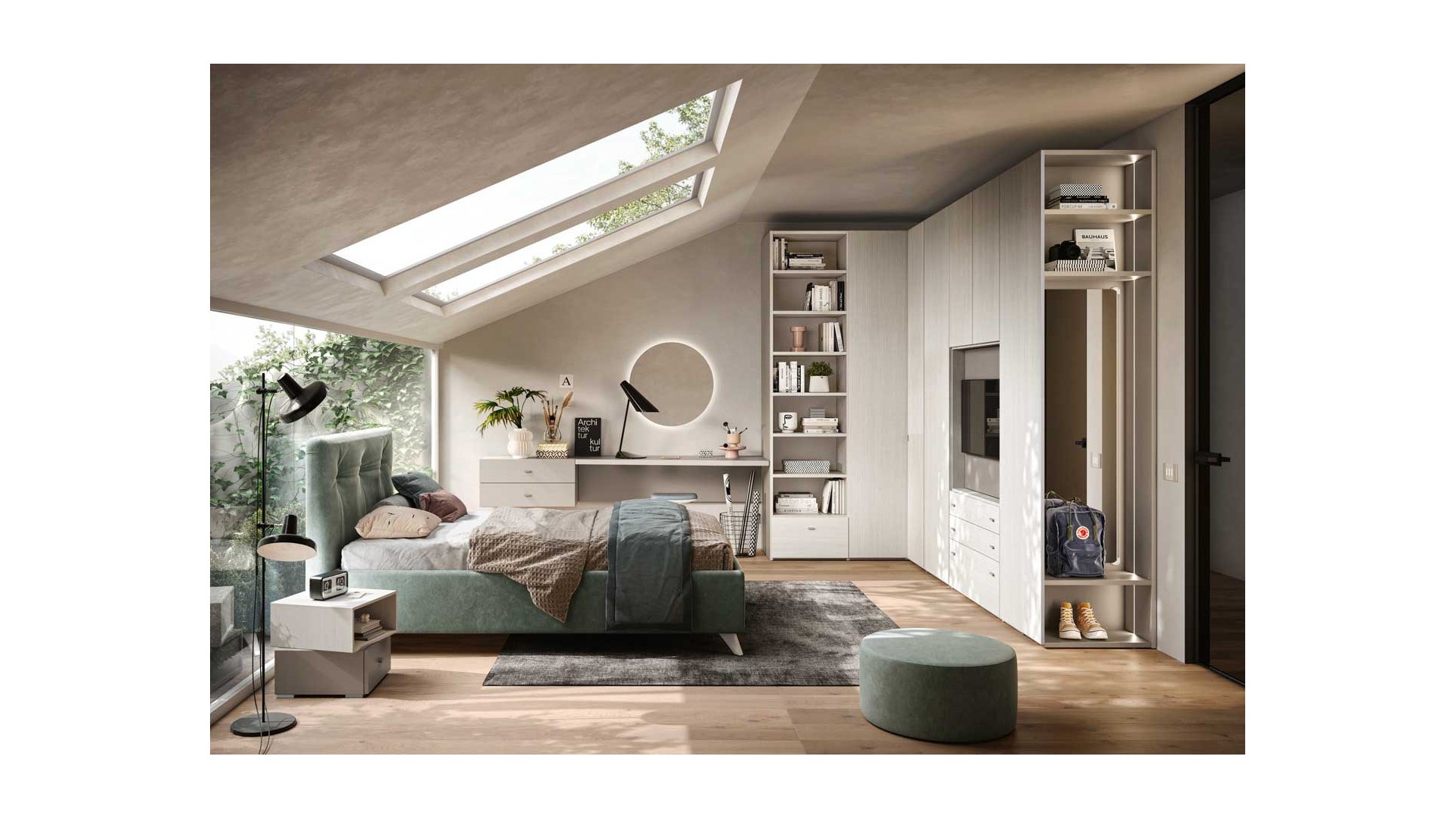 Chambre adulte avec dressing d’angle et bureau PERSONNALISABLE Y101 - MORETTI COMPACT