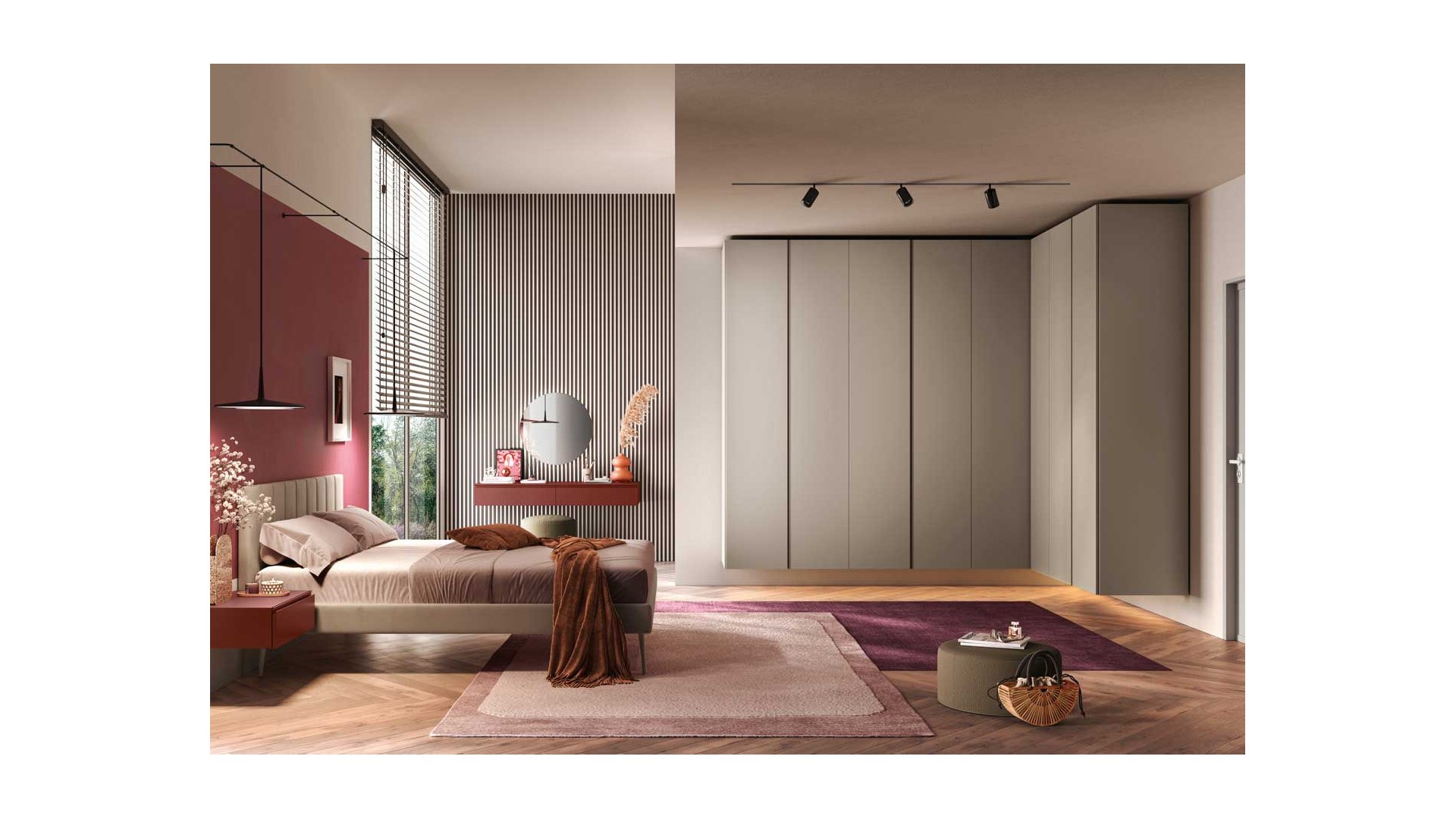 Chambre parentale avec dressing d’angle et coiffeuse PERSONNALISABLE Y103 - MORETTI COMPACT
