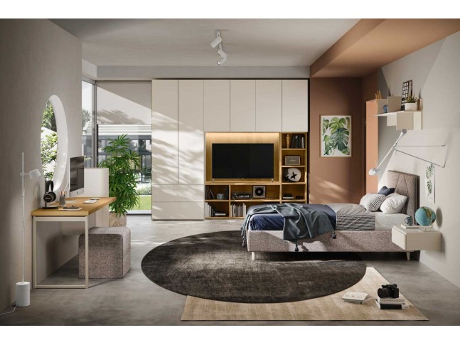 Chambre adulte avec dressing bibliothèque et bureau PERSONNALISABLE Y104 - MORETTI COMPACT