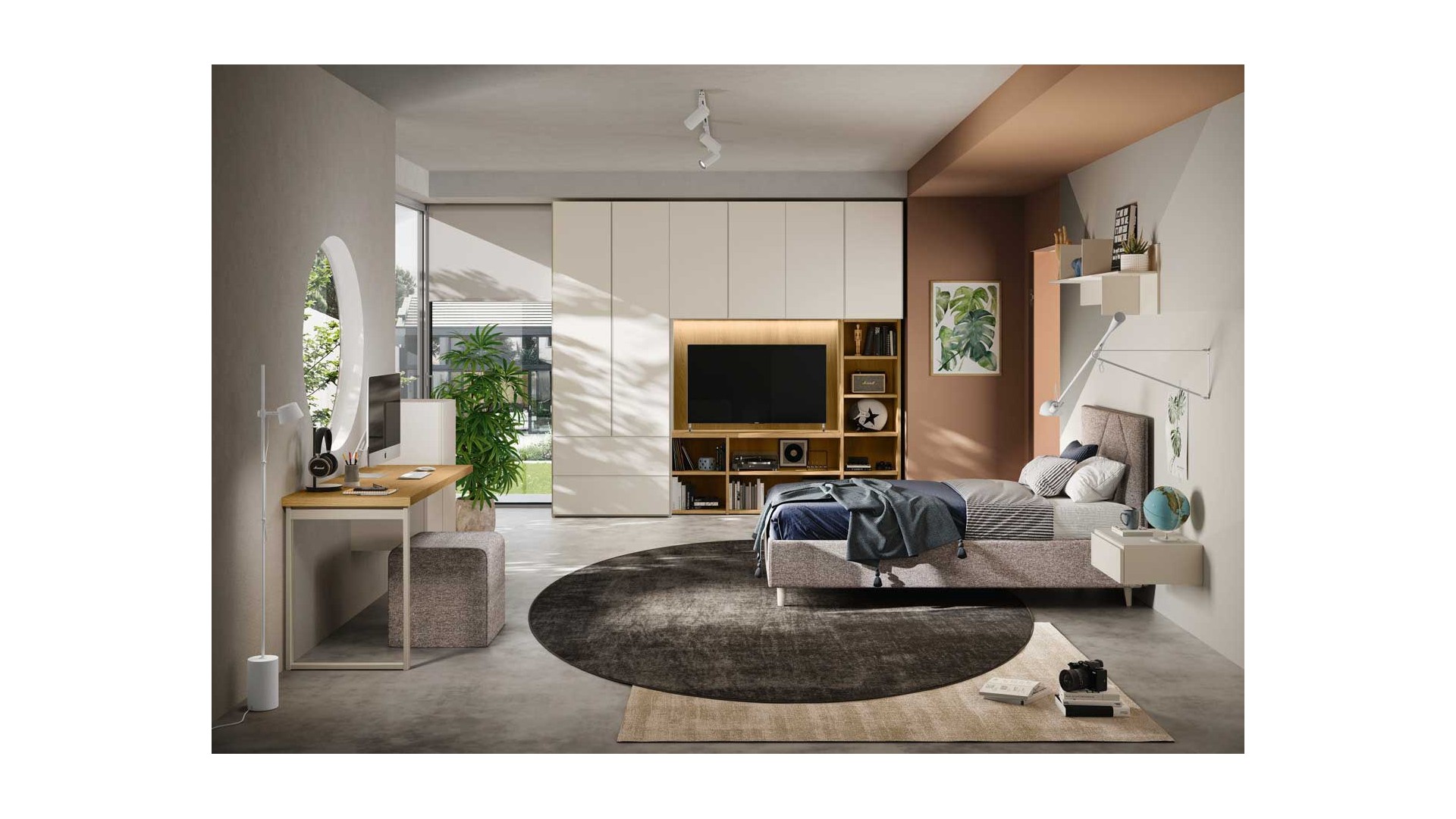 Chambre adulte avec dressing bibliothèque et bureau PERSONNALISABLE Y104 - MORETTI COMPACT