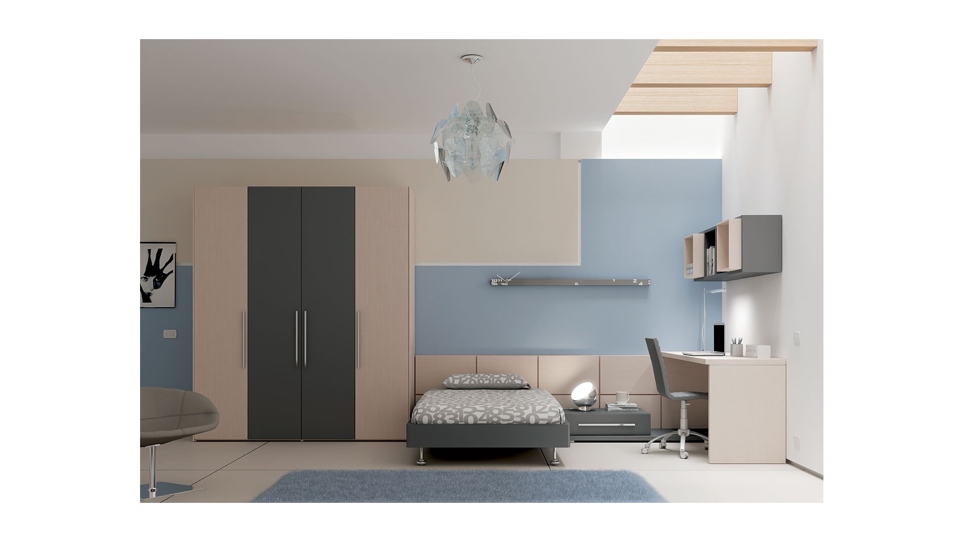 Chambre PERSONNALISABLE YC23 avec lit ado - MORETTI COMPACT