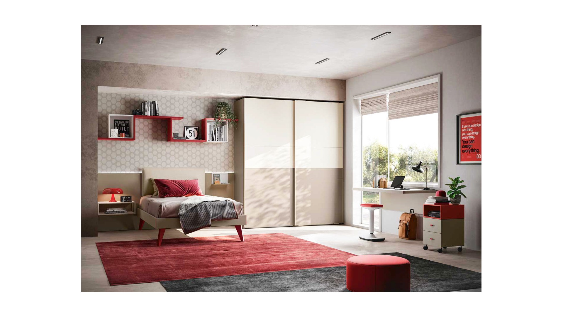 Lit ado tapissé - Chambre enfant PERSONNALISABLE Y107 - MORETTI COMPACT