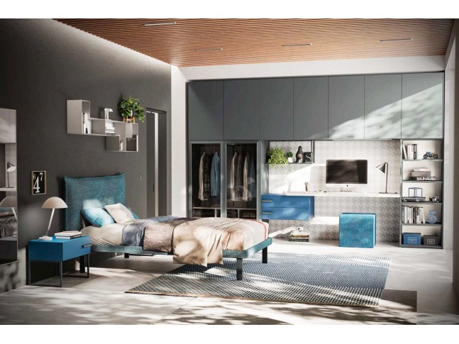 Chambre adulte avec lit tapissé dressing et bureau PERSONNALISABLE Y108 - MORETTI COMPACT