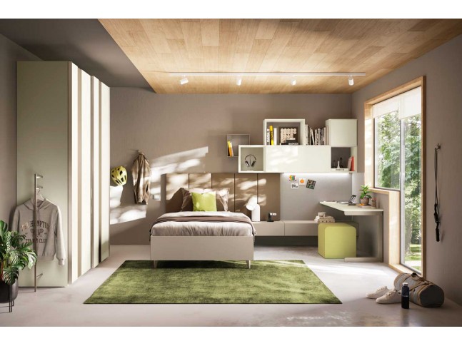 Chambre ado avec lit tapissé dressing et bureau PERSONNALISABLE Y110 - MORETTI COMPACT