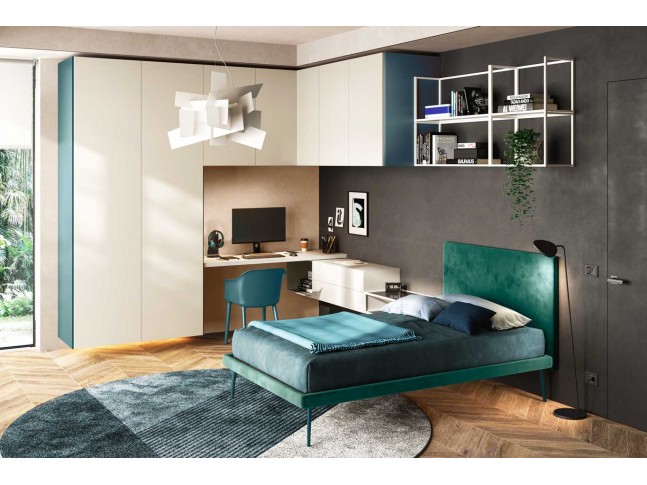 Chambre ado design italien avec lit tissu PERSONNALISABLE Y111 - MORETTI COMPACT