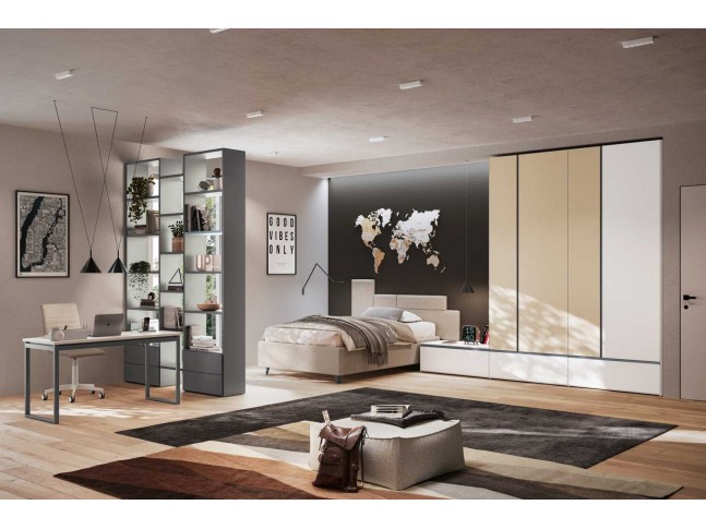 Chambre adulte avec lit coffre dressing bibliothèque et bureau PERSONNALISABLE Y113 - MORETTI COMPACT