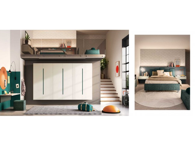 Chambre adulte avec dressing suspendu et bureau PERSONNALISABLE Y115 - MORETTI COMPACT